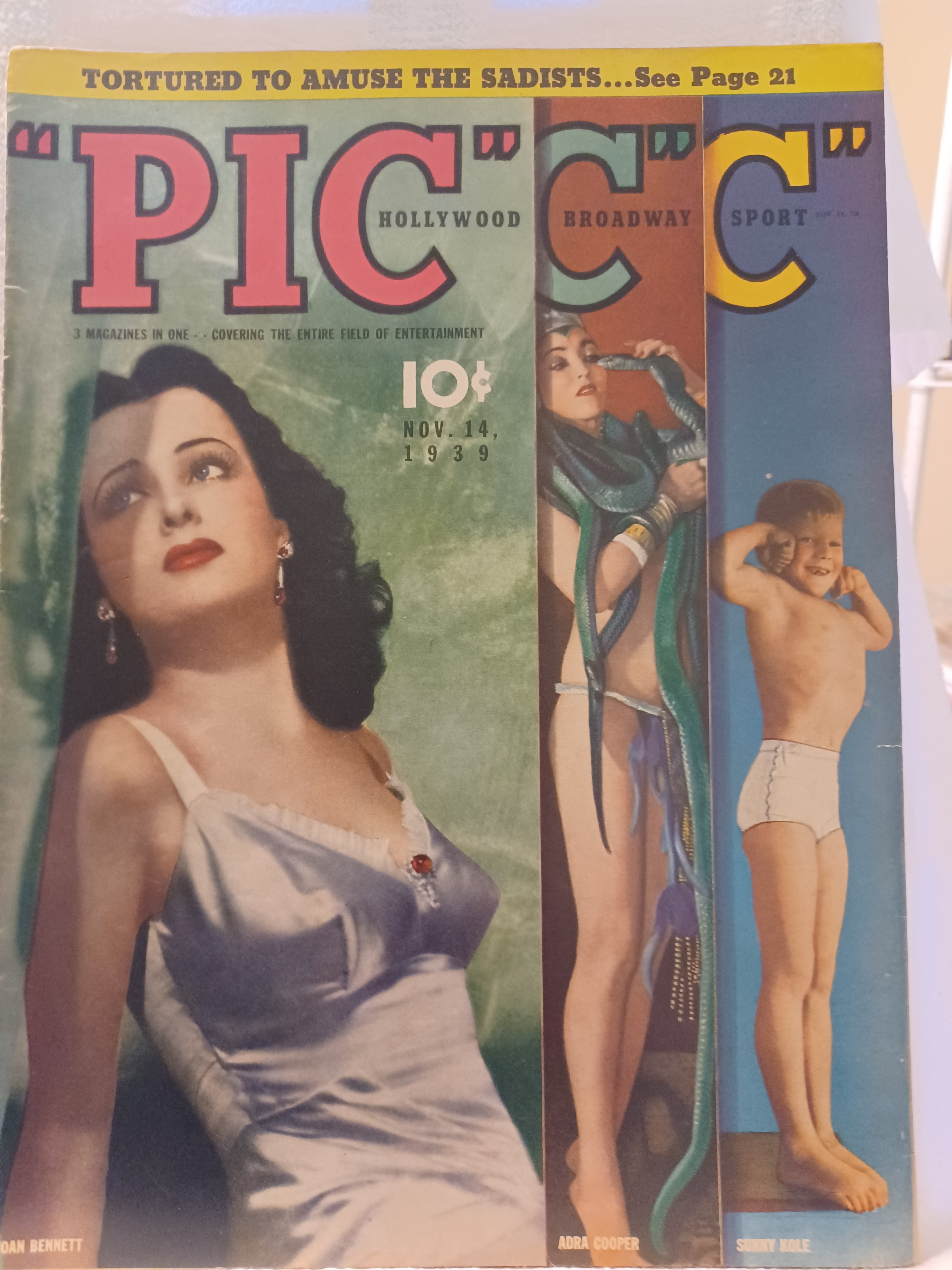 VINTAGE Magazine "PIC", November 14, 1939, Featuring Joan Bennett
