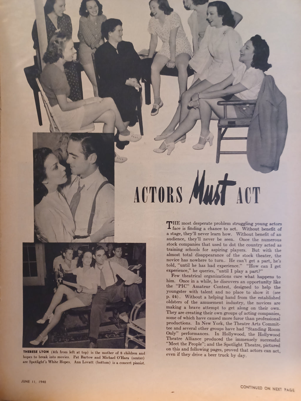 VINTAGE Magazine "PIC", June 11, 1940, Featuring Alaine Brandes