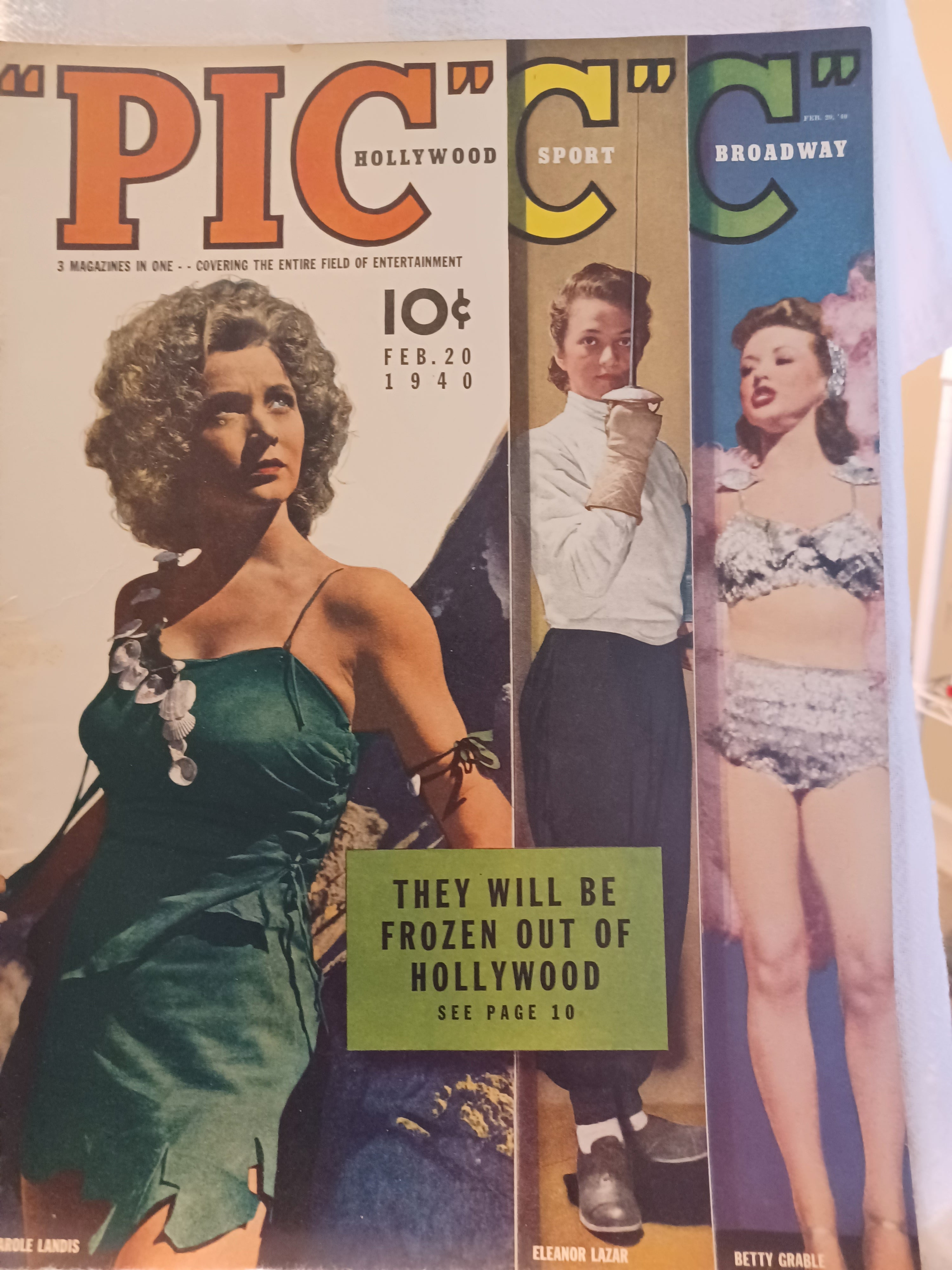 VINTAGE Magazine "PIC", February 20, 1940, Featuring Carole Landis