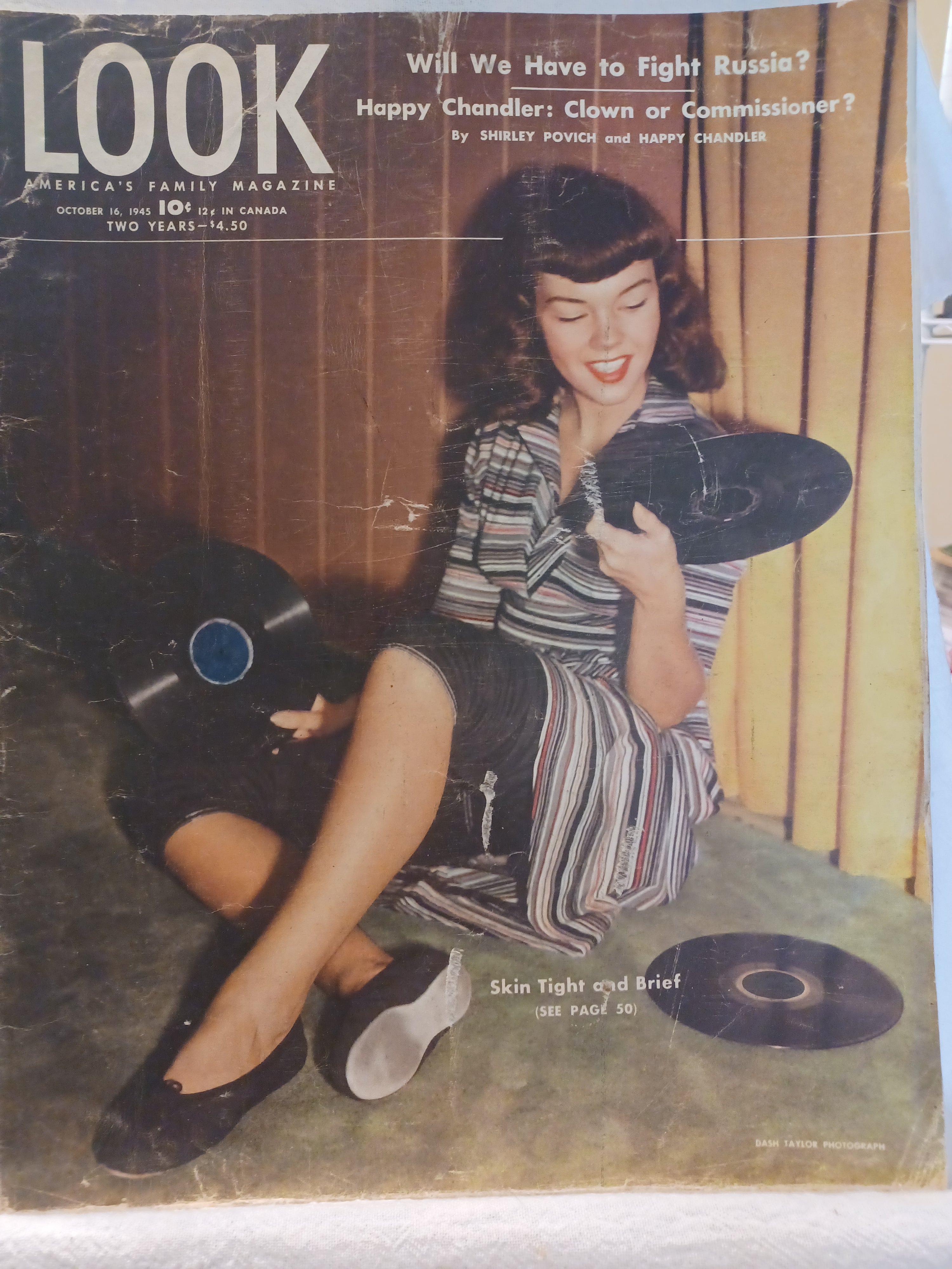 VINTAGE Magazine "LOOK", October 16, 1945, Featuring "Skin Tight and Brief" (pg 50)