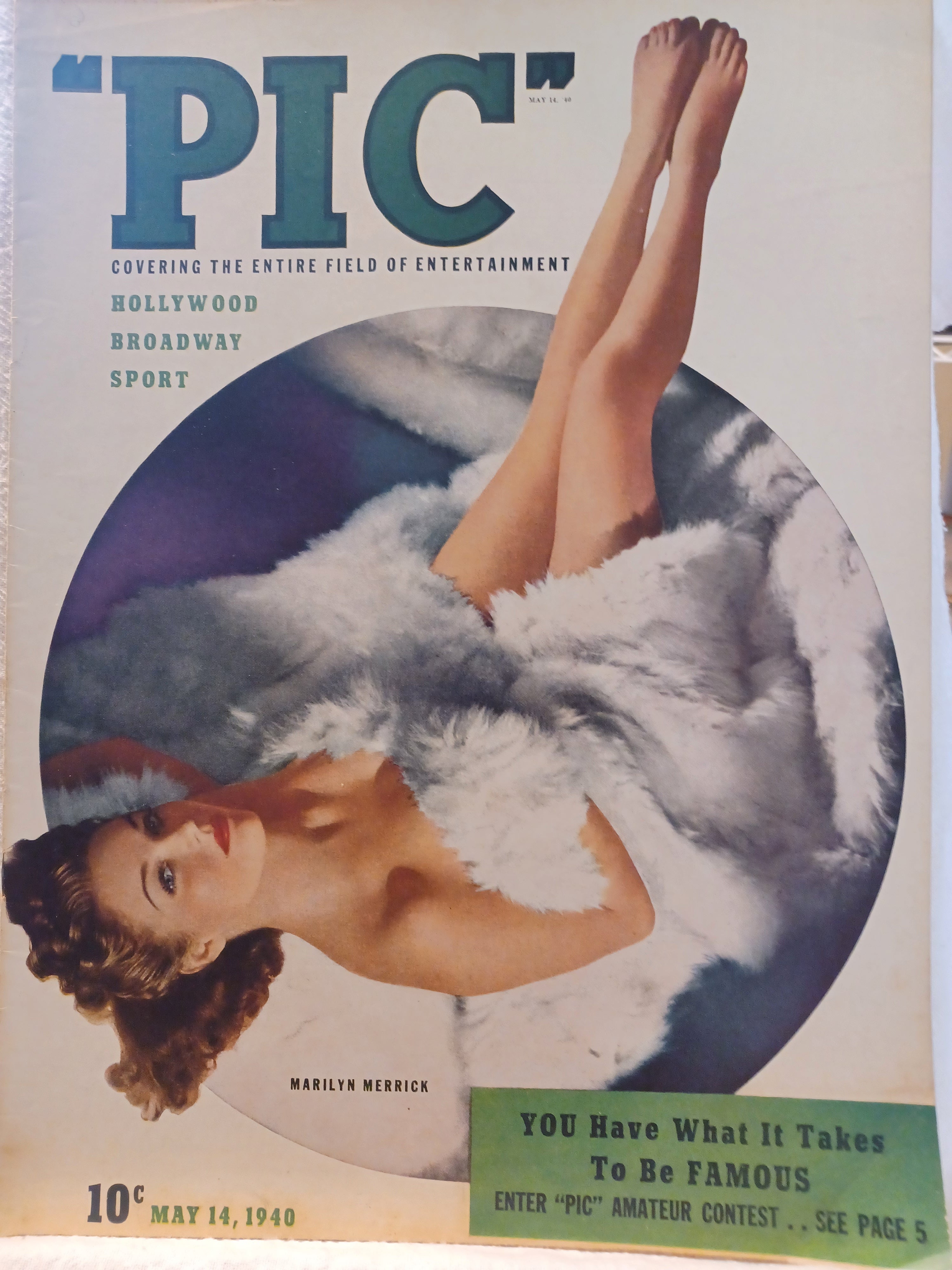 VINTAGE Magazine "PIC", May 14, 1940, Featuring Marilyn Merrick