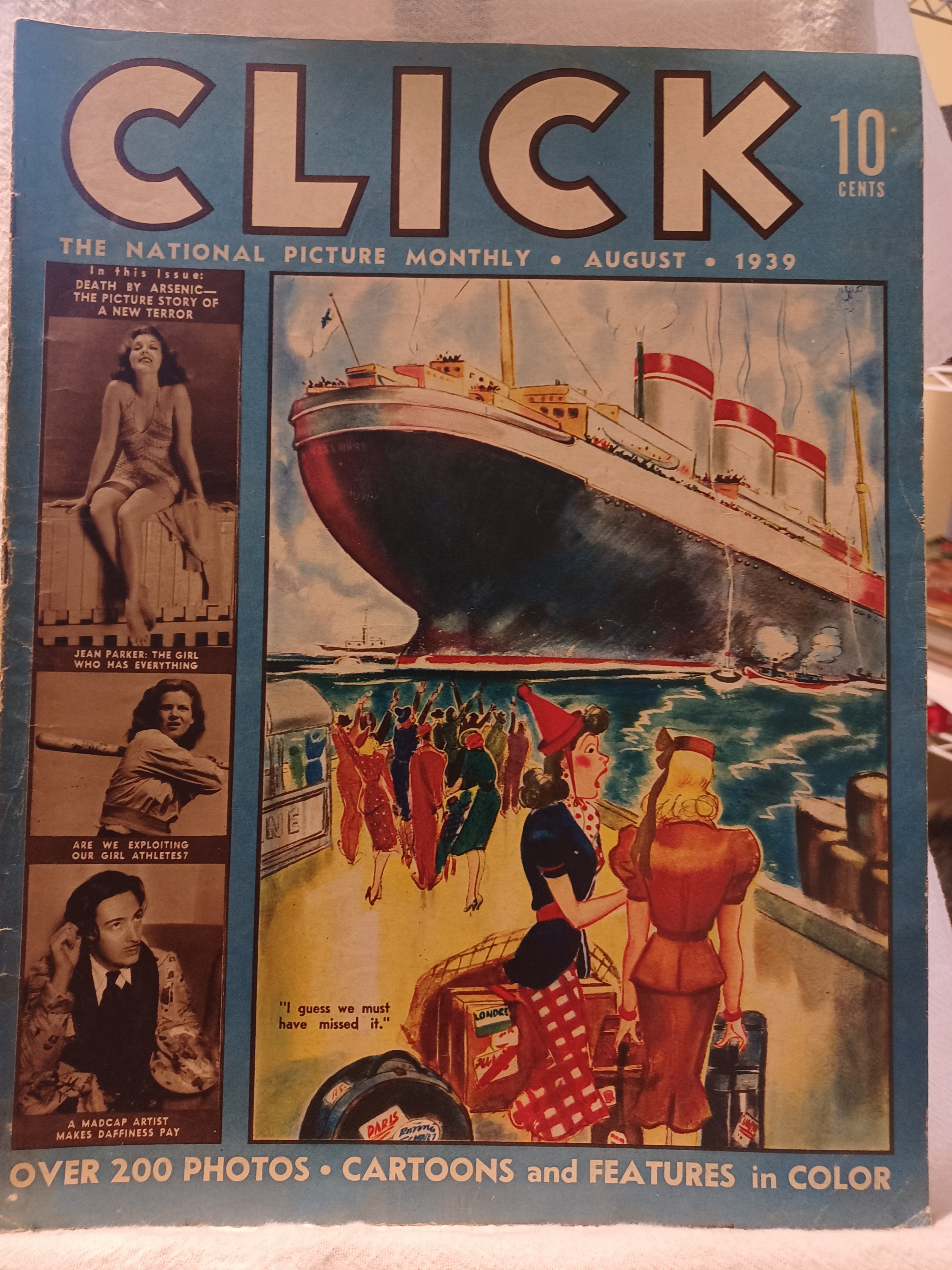 VINTAGE Magazine "CLICK", August 1939, Featuring "Cartoons and Features in Color"