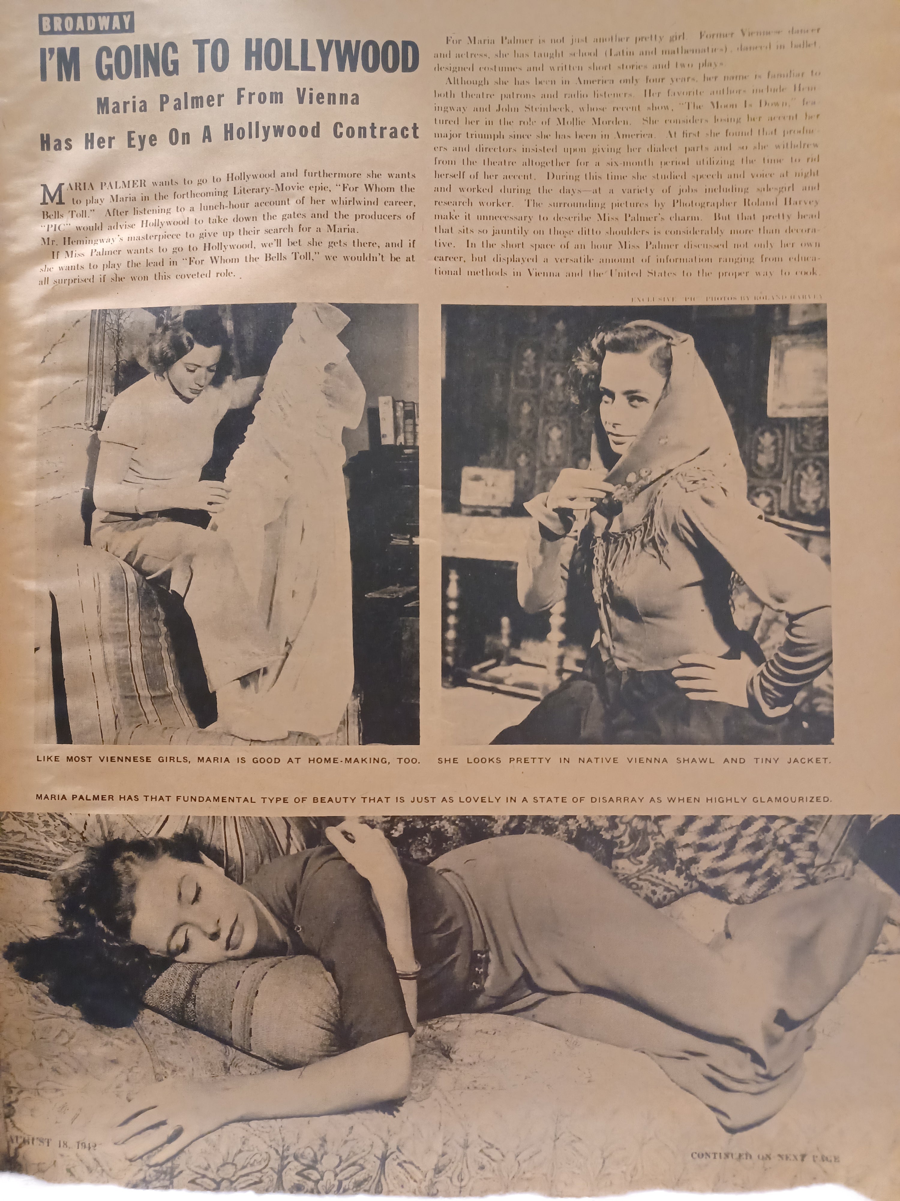 VINTAGE Magazine "PIC", August 18, 1942, Featuring Robin Adair