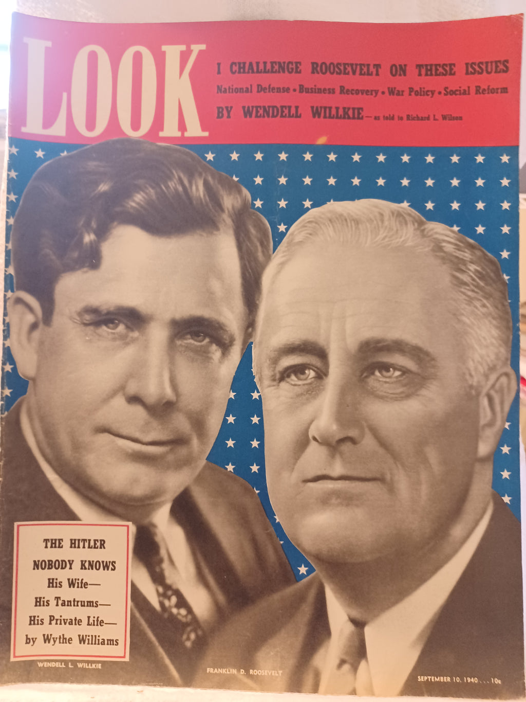 VINTAGE Magazine "LOOK", September 10, 1940, Featuring Wendell L Willkie and Franklin D Roosevelt