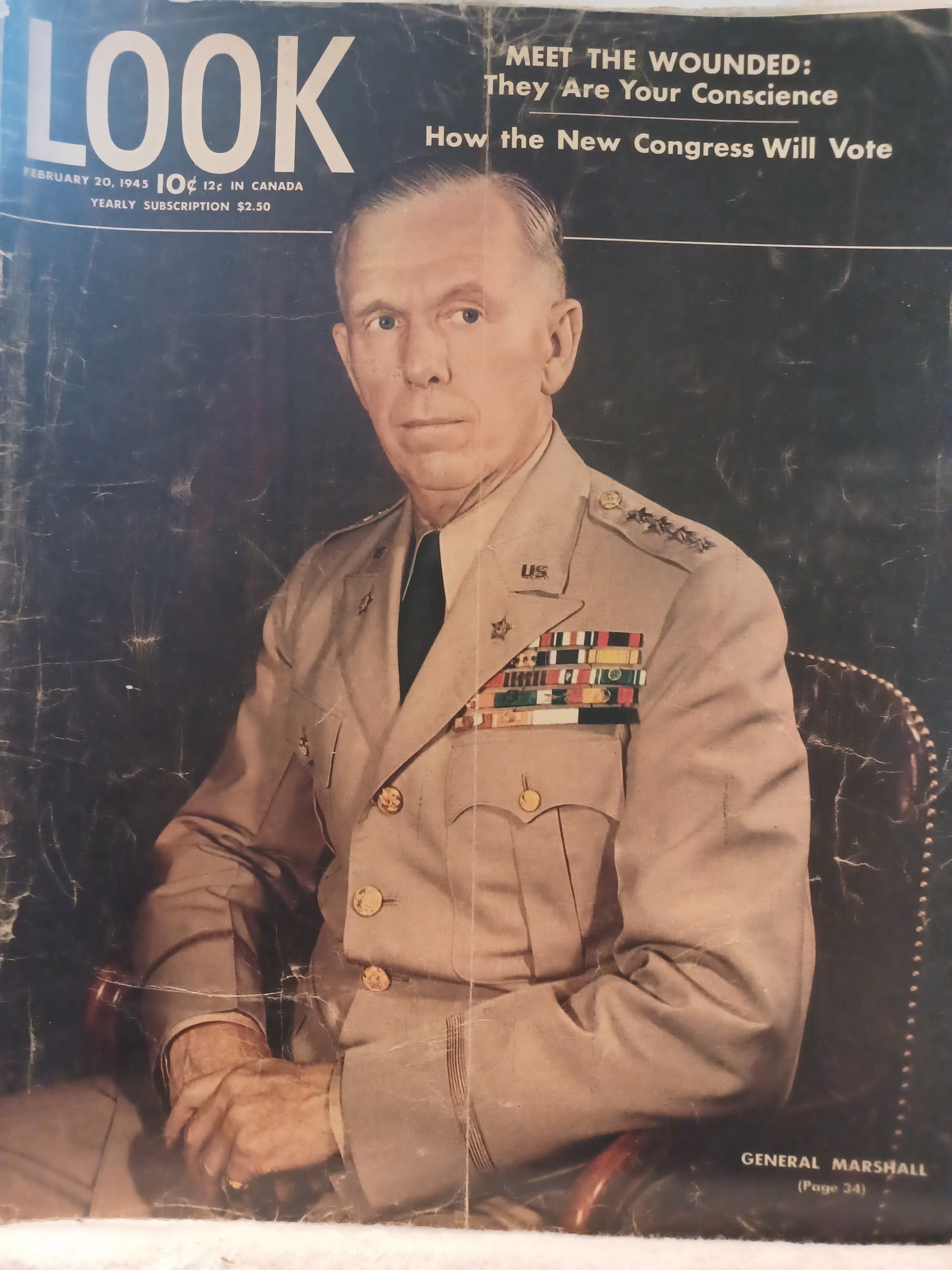 VINTAGE Magazine "LOOK", February 20, 1945, Featuring General Marshall