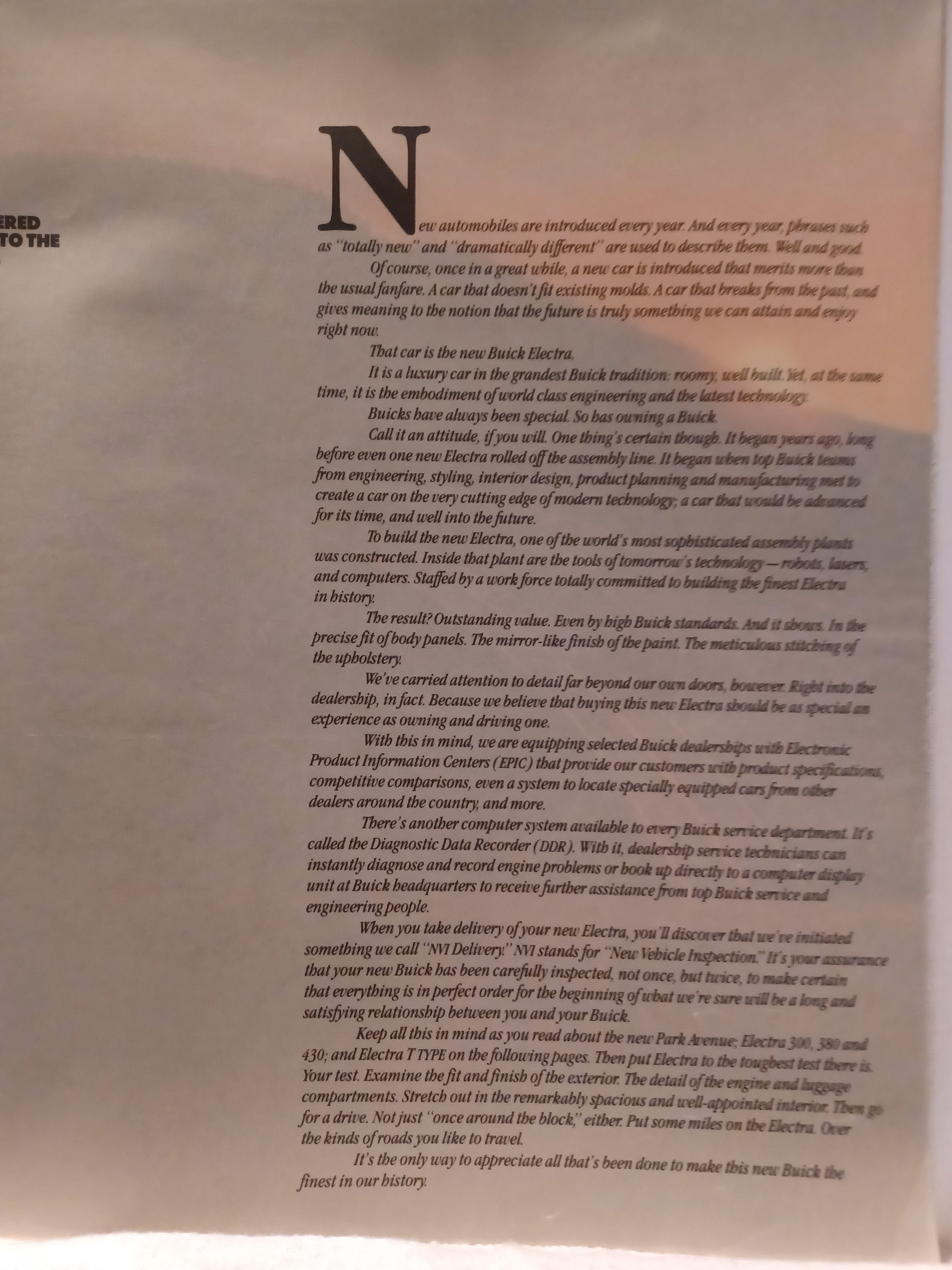 The BUICK ELECTRA Book Catalog
