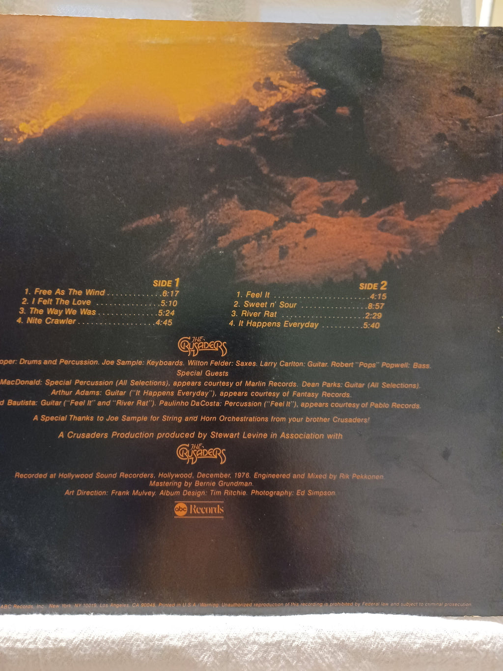 VINTAGE 1977 Vinyl The Crusaders "Free as the Wind"