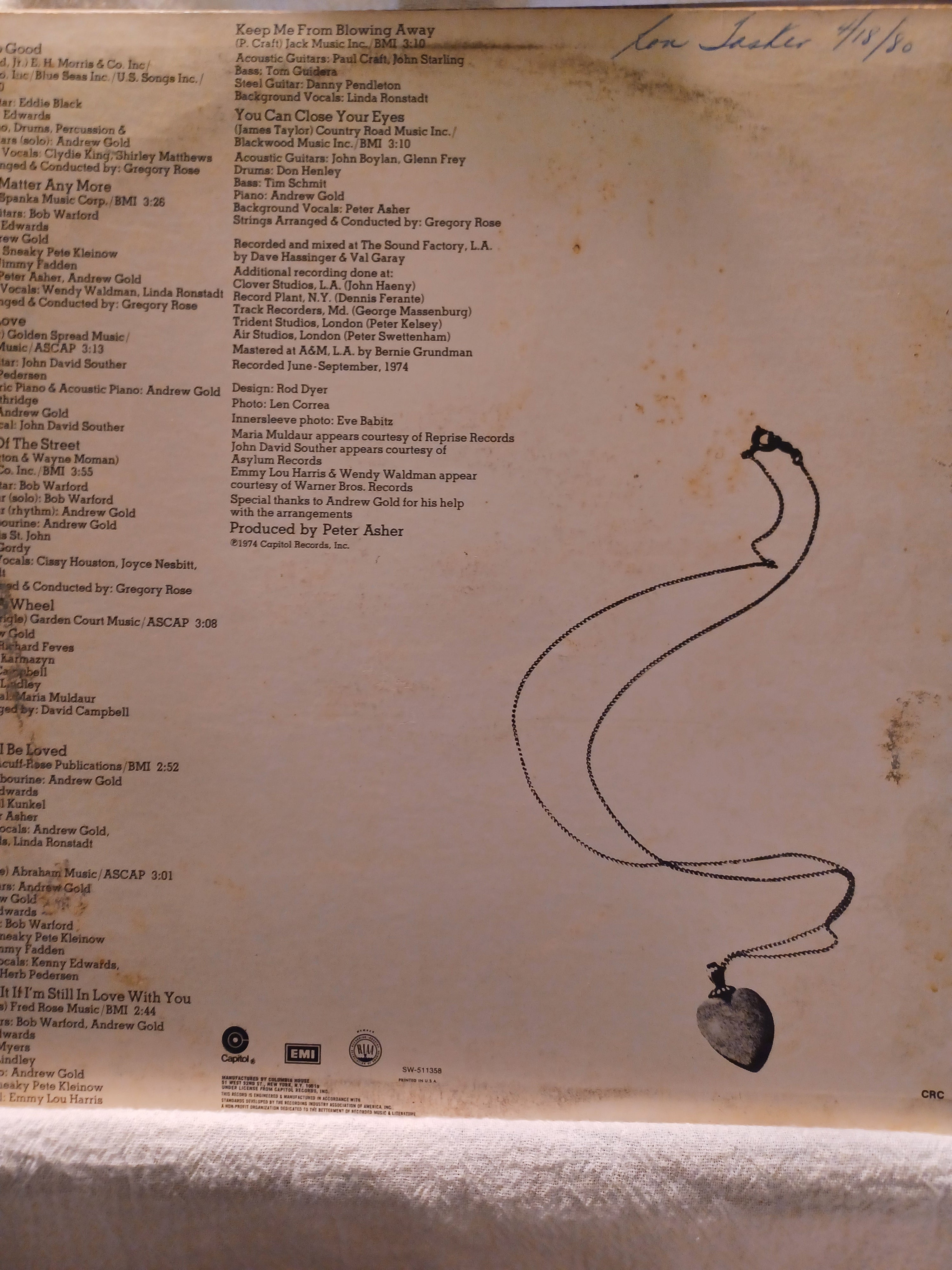 VINTAGE Vinyl Linda Ronstadt "Heart Like a Wheel"