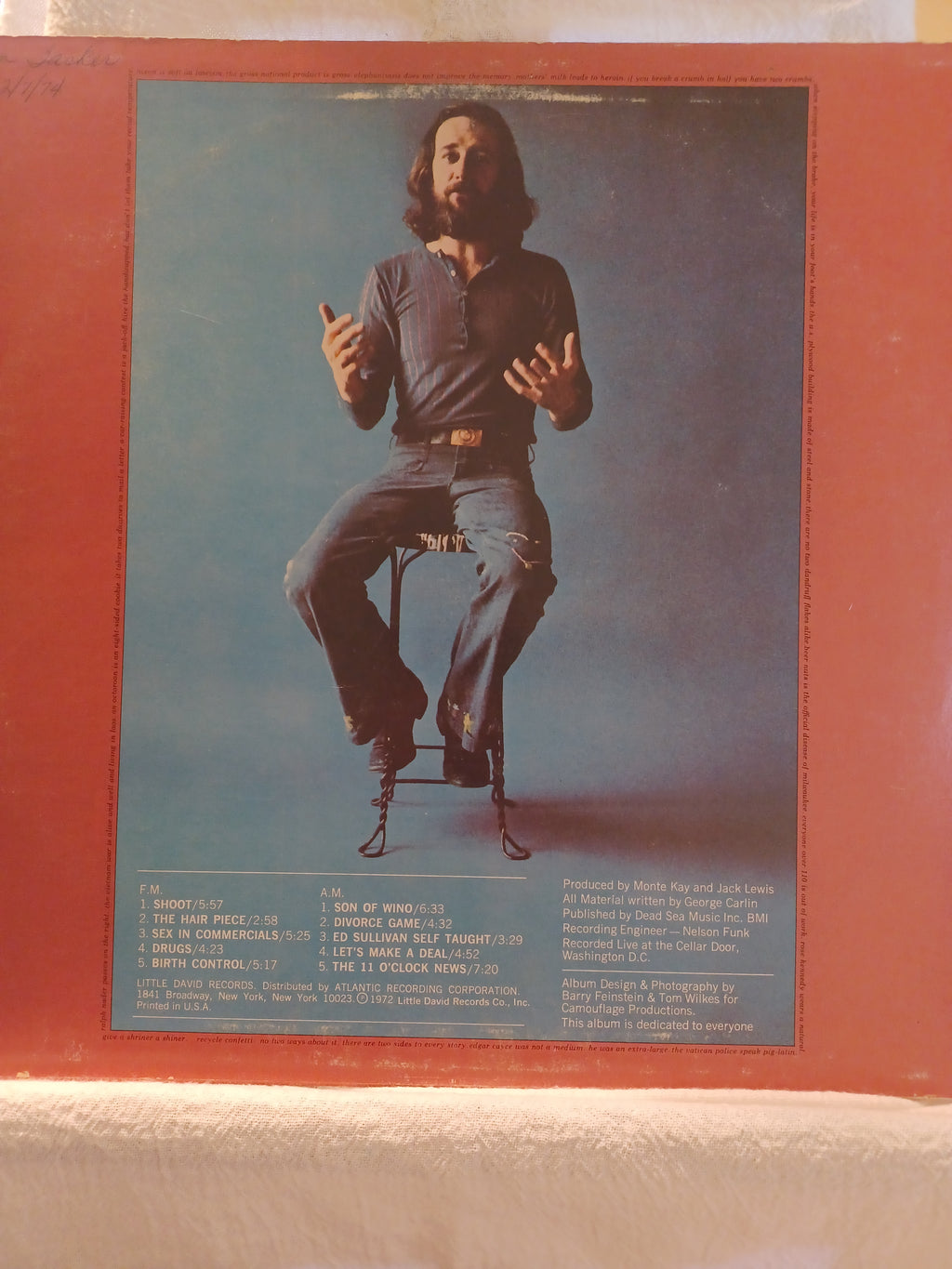 VINTAGE Vinyl 1972 GEORGE CARLIN FM & AM