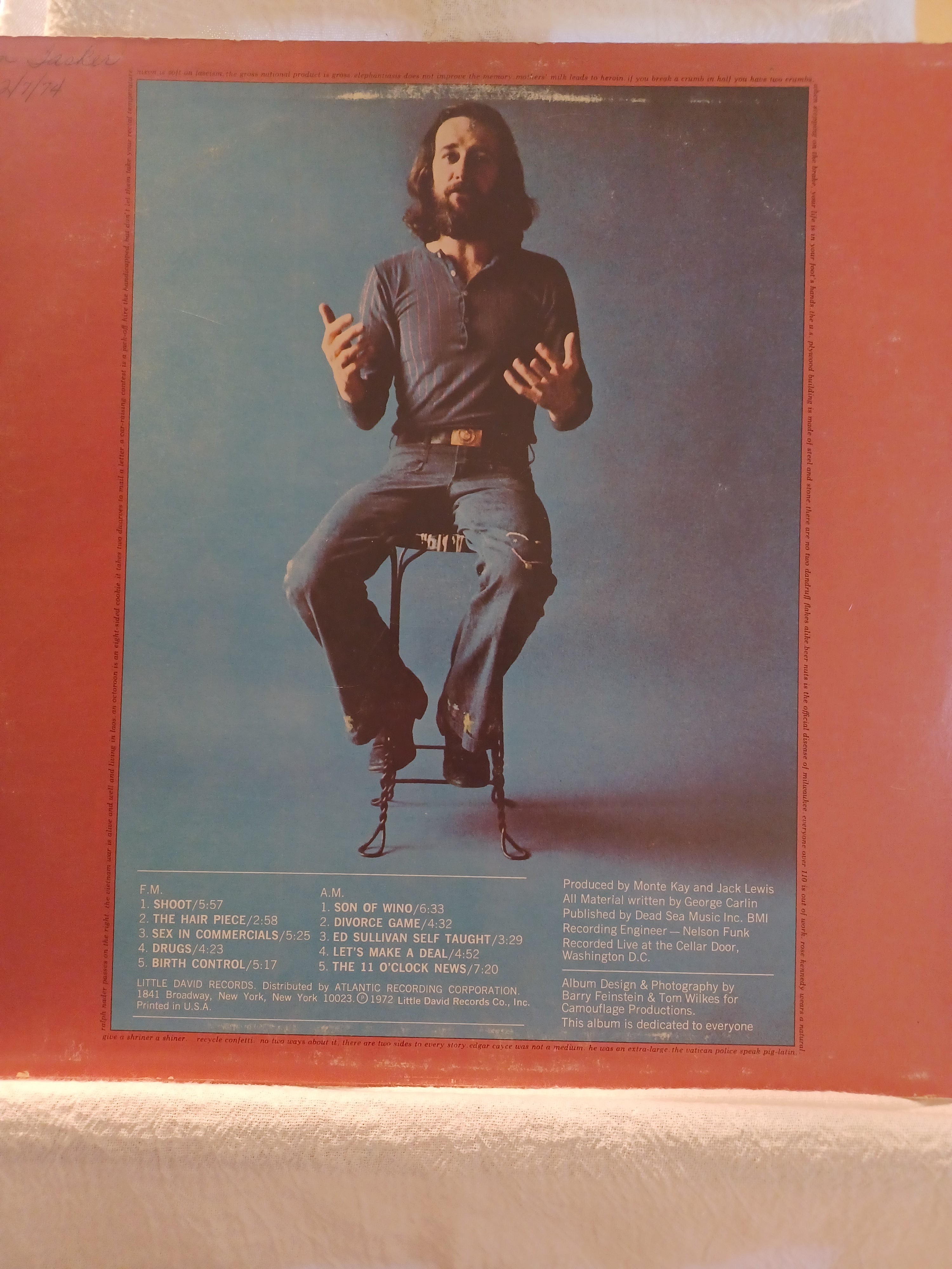 VINTAGE Vinyl 1972 GEORGE CARLIN FM & AM